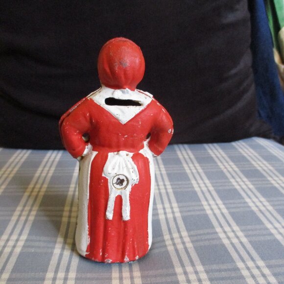VTG Aunt Jemima Red Heavy Cast Iron Coin Slot Bank Mammy Figurine - Picture 5 of 8